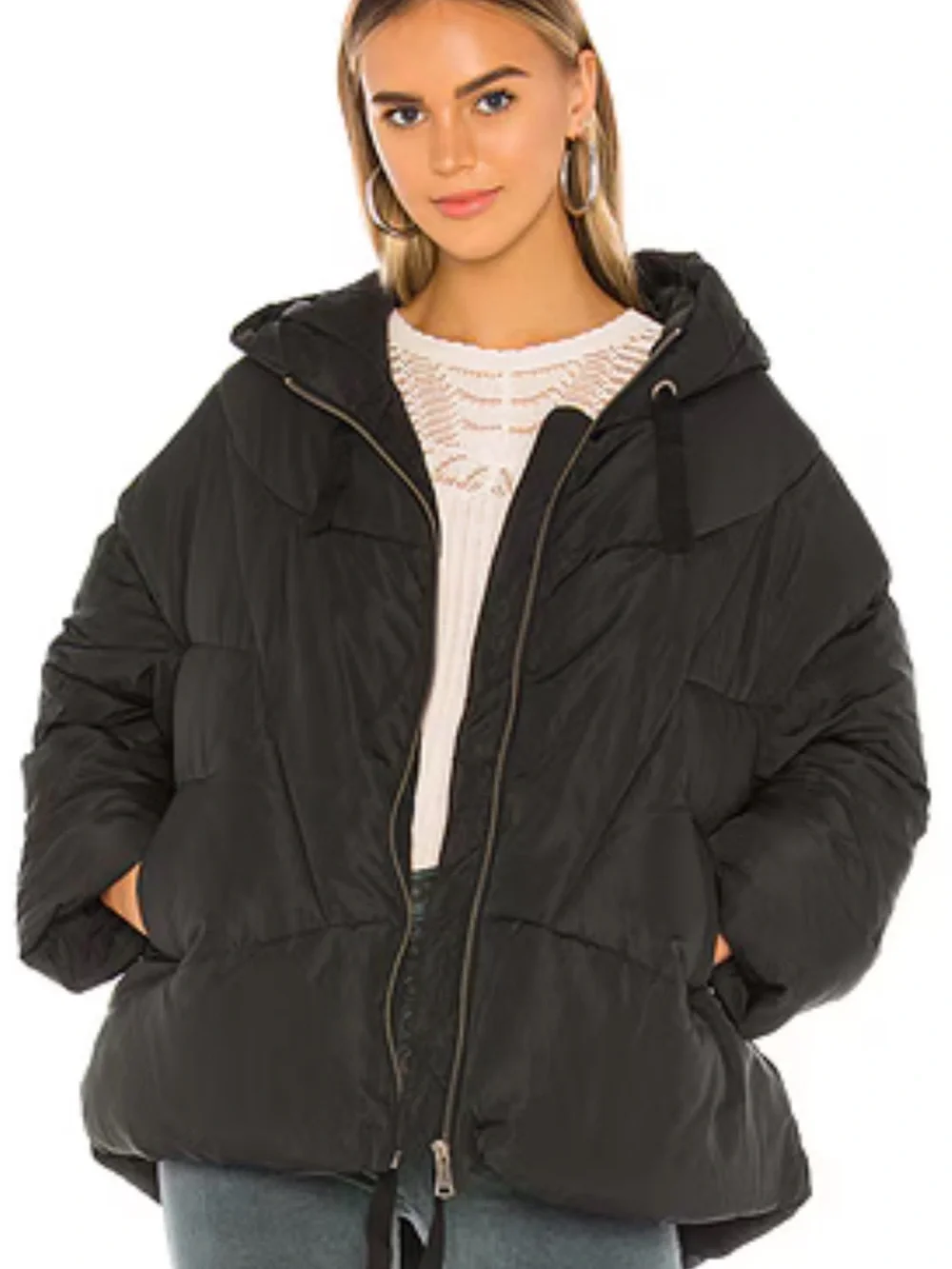 Free People Oversized Black Hooded Puffer Coat size S
